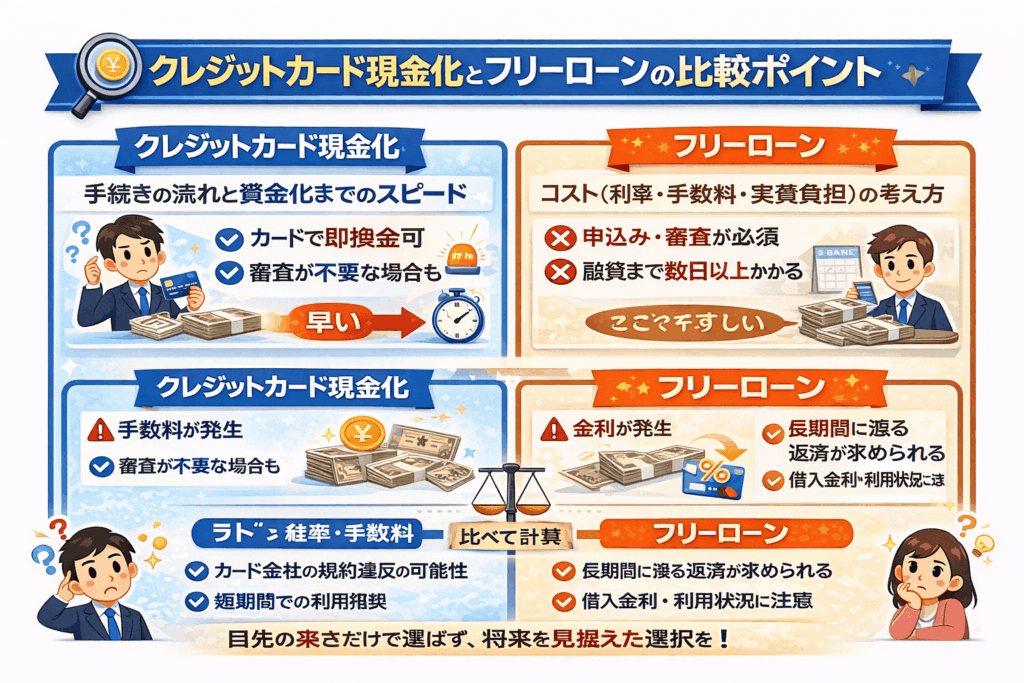 クレジットカード現金化とフリーローンの比較ポイント