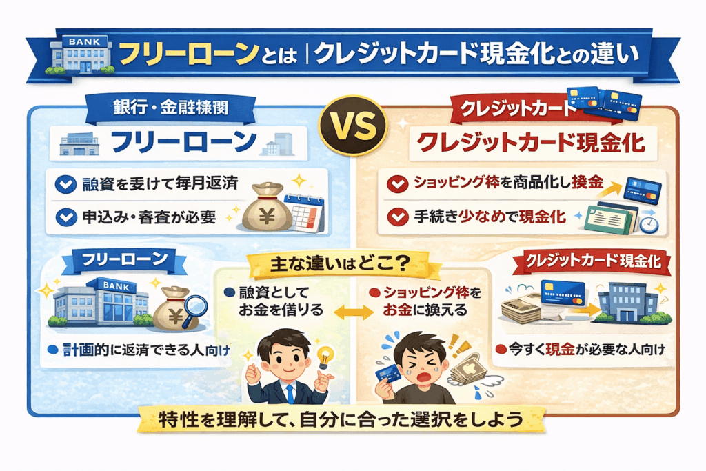 フリーローンとは｜クレジットカード現金化との違い